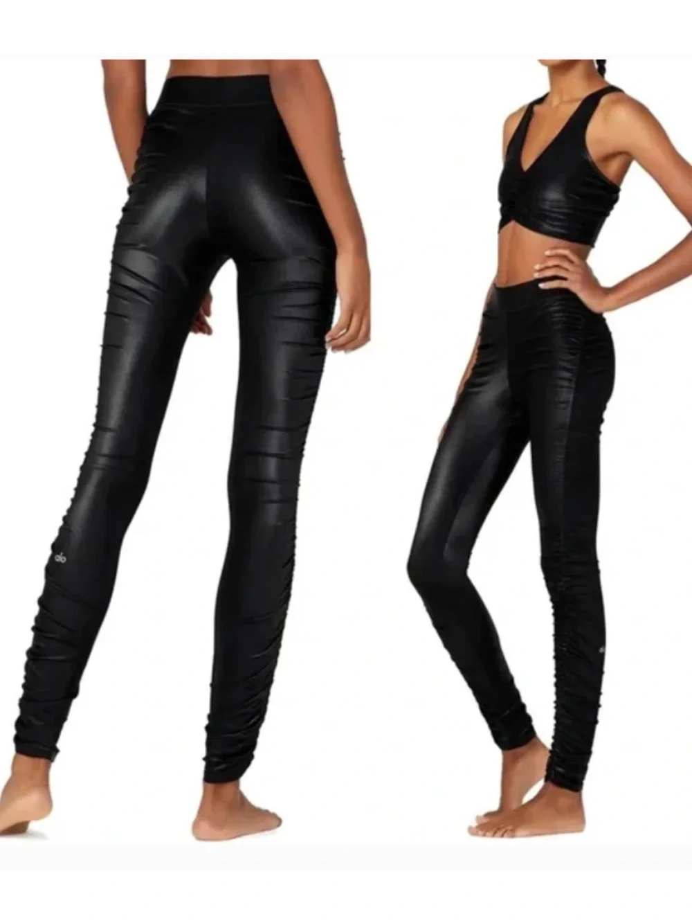 ALO Yoga Cinched Leg Black Shine Leggings Small
